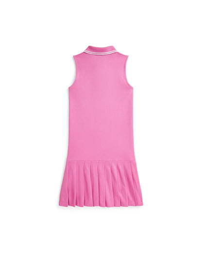 Pleated Stretch Mesh Polo Dress