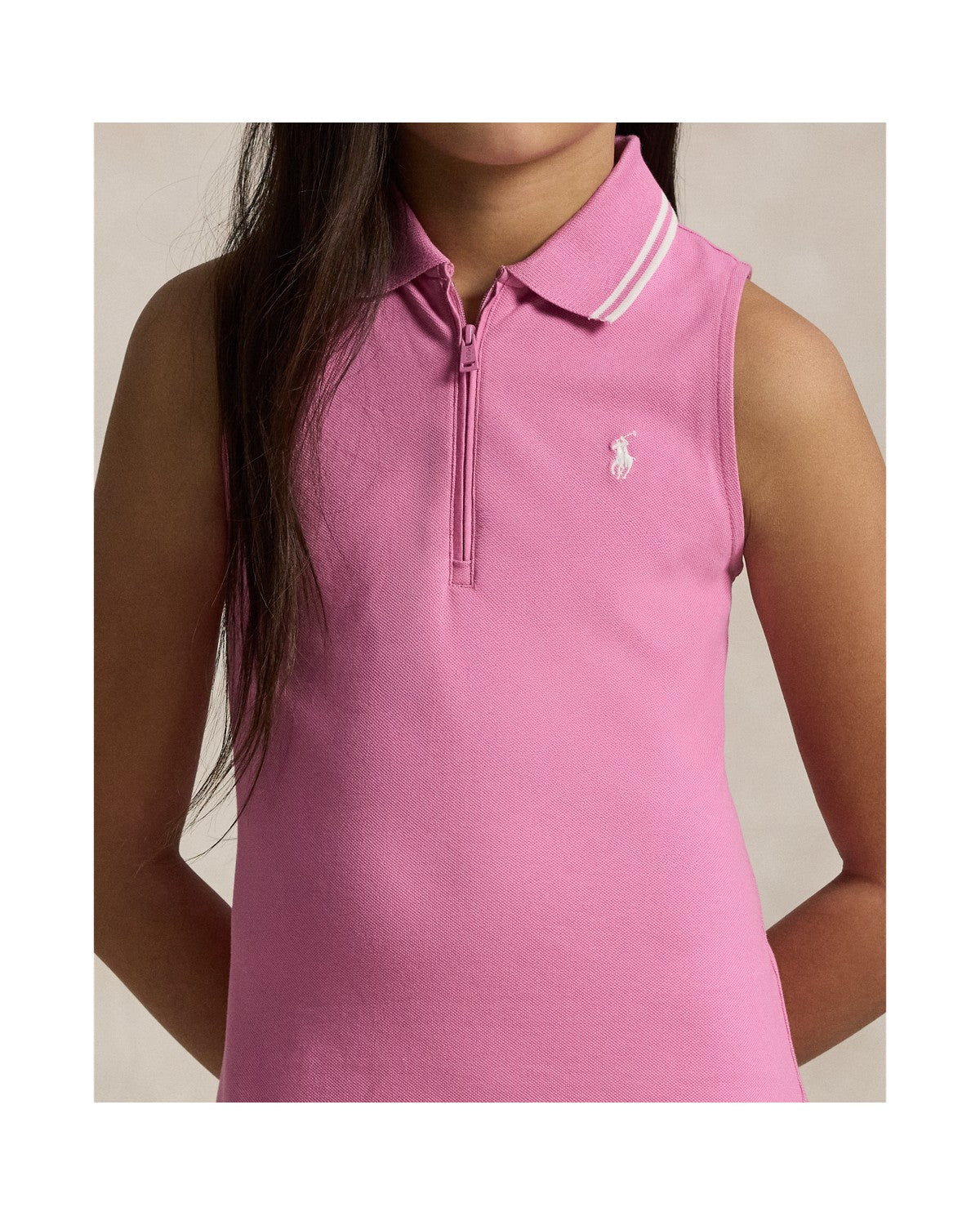 Pleated Stretch Mesh Polo Dress