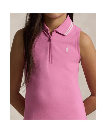 Pleated Stretch Mesh Polo Dress