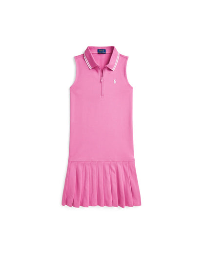 Pleated Stretch Mesh Polo Dress
