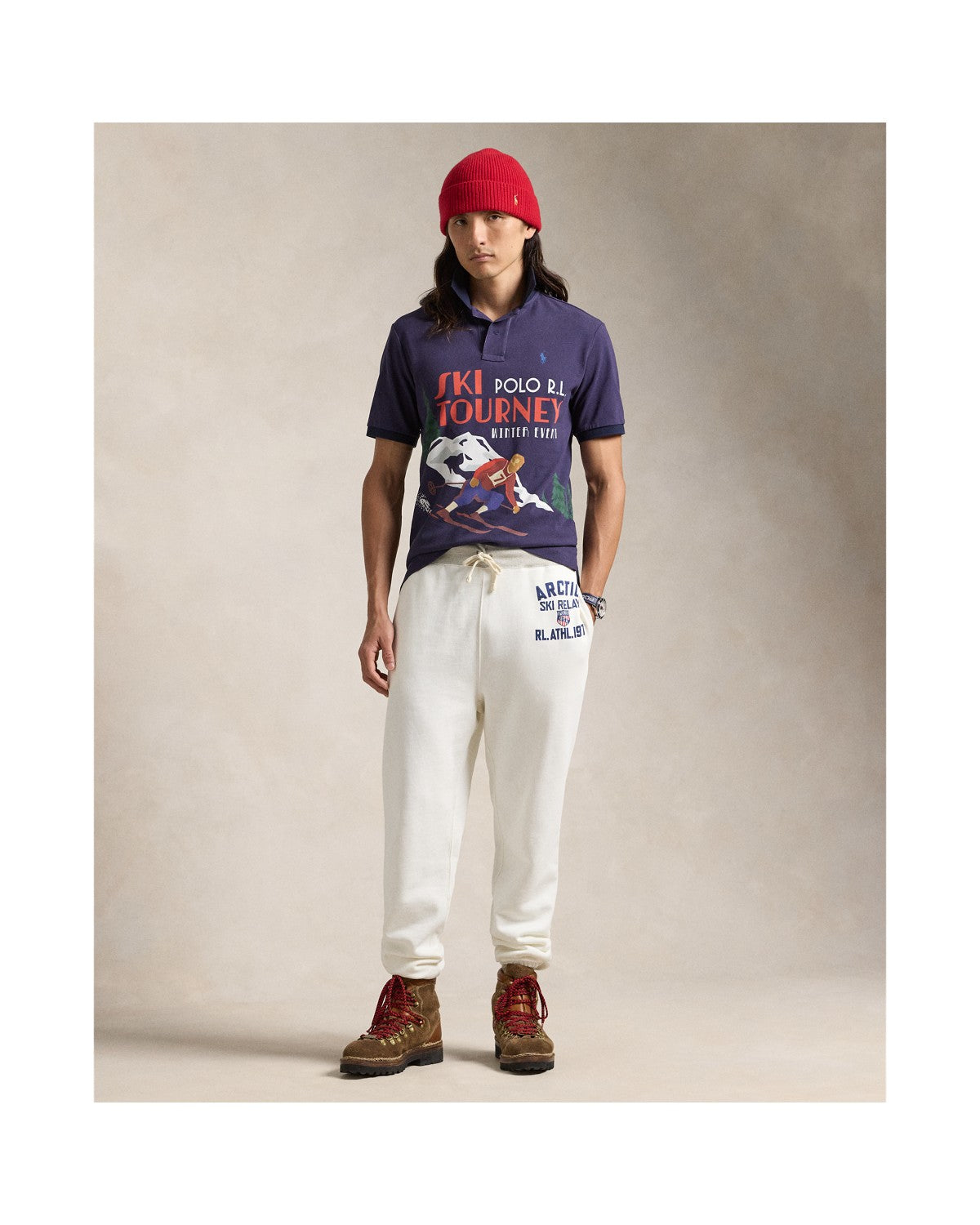 Classic Fit Skier-Print Mesh Polo Shirt