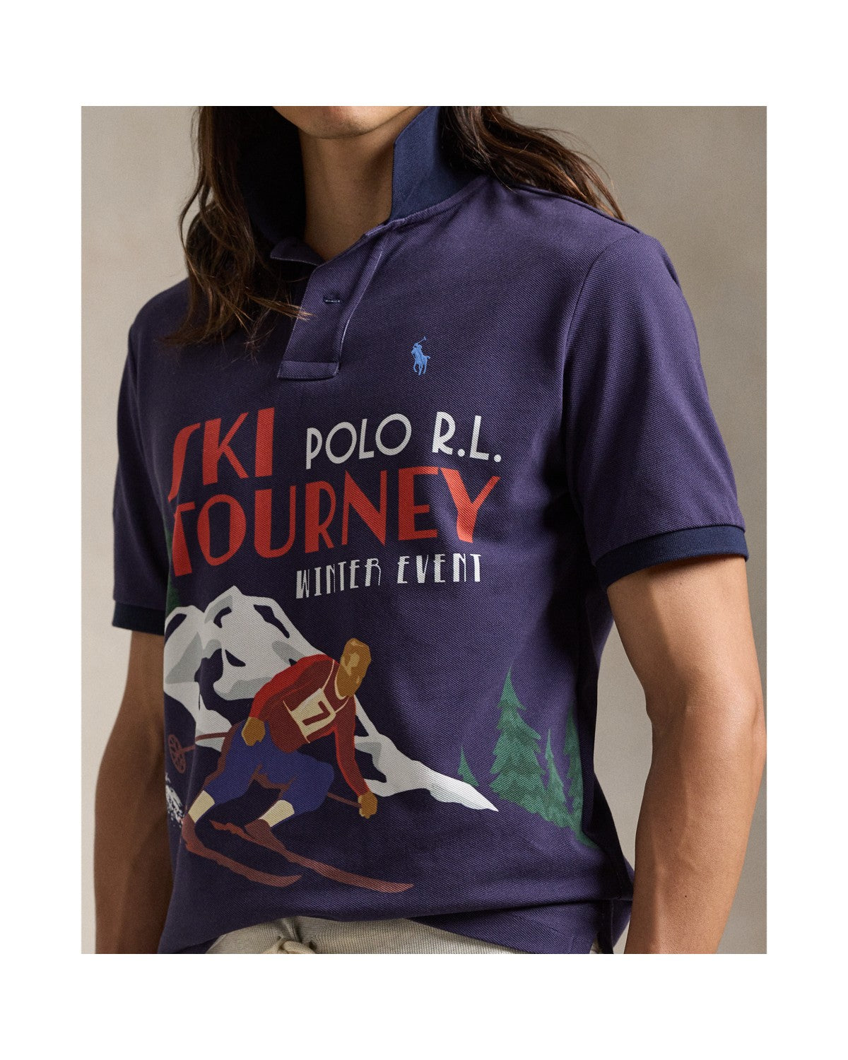 Classic Fit Skier-Print Mesh Polo Shirt