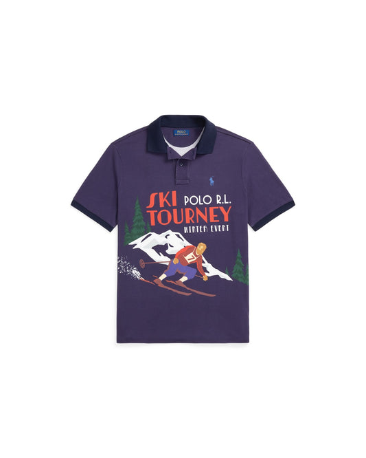 Classic Fit Skier-Print Mesh Polo Shirt