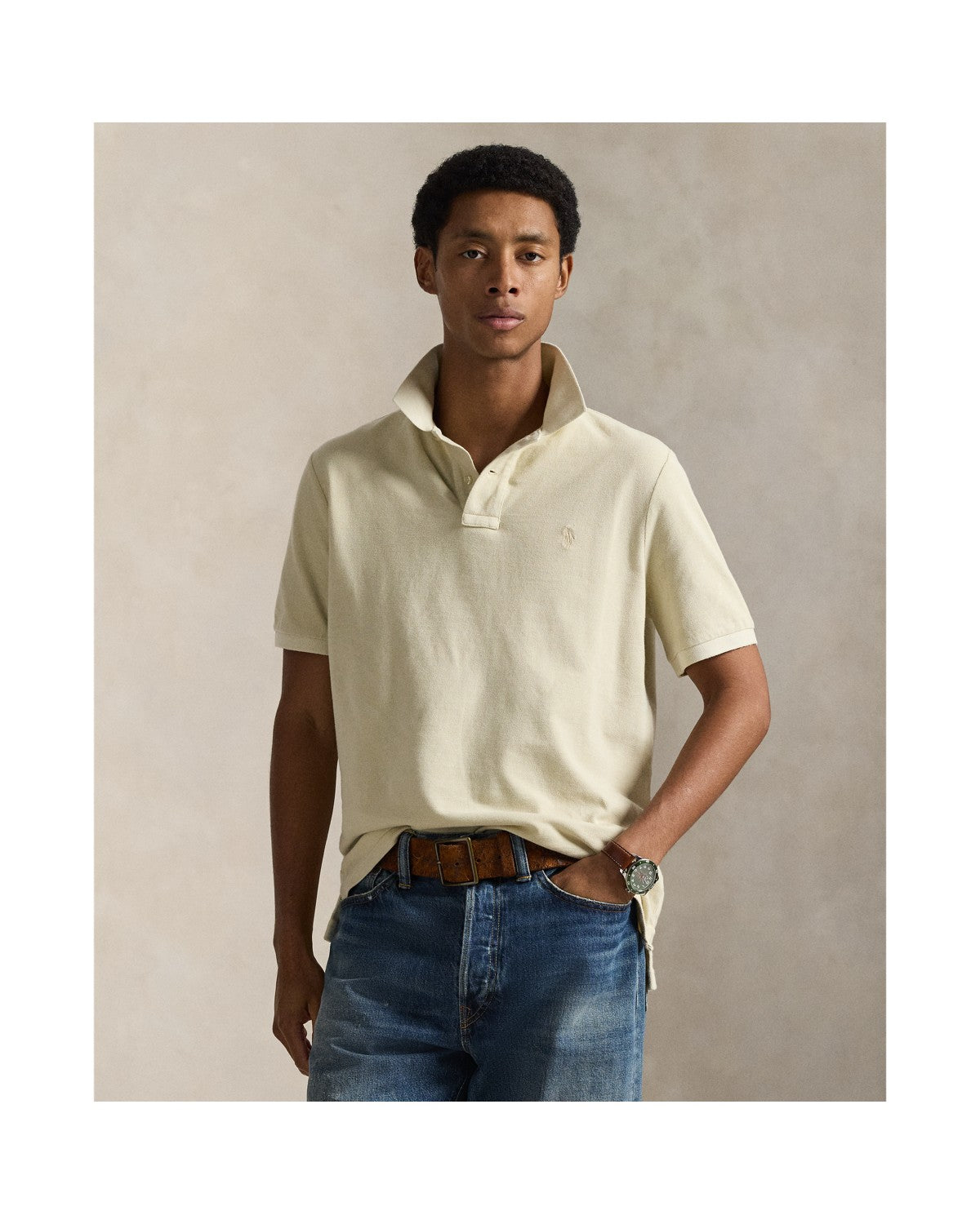 Classic Fit Mineral-Dyed Mesh Polo Shirt