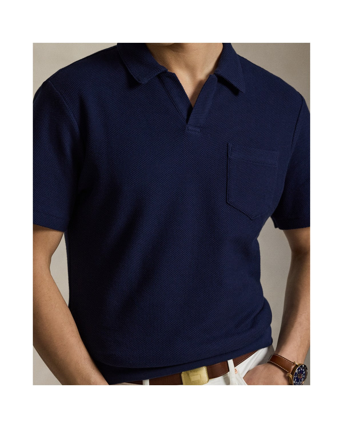 Standard Fit Honeycomb-Mesh Polo Shirt