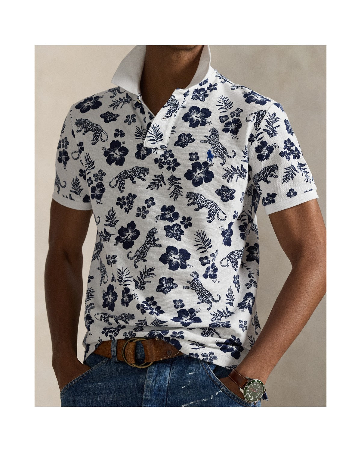 Custom Slim Fit Tropical Mesh Polo Shirt