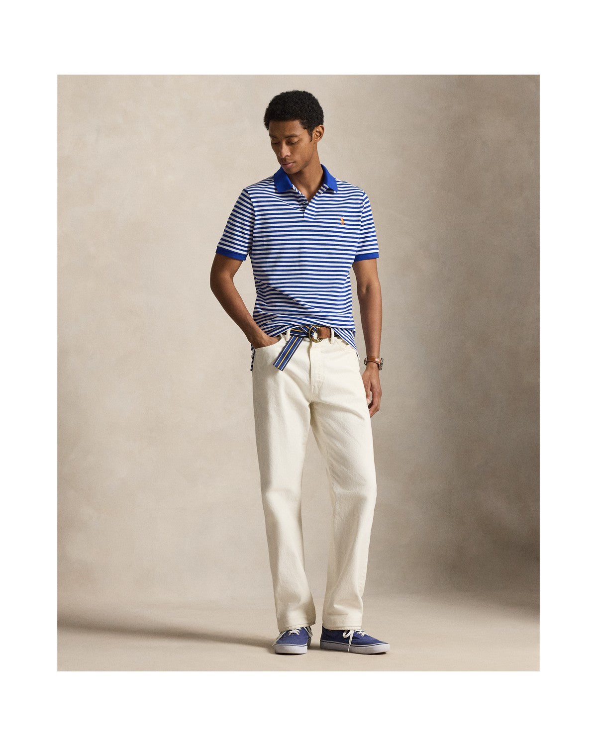 Classic Fit Striped Mesh Polo Shirt