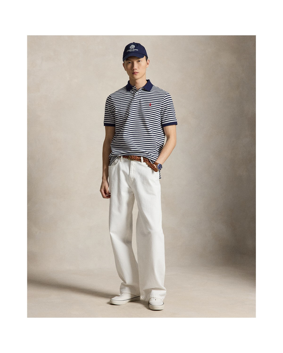 Classic Fit Striped Mesh Polo Shirt