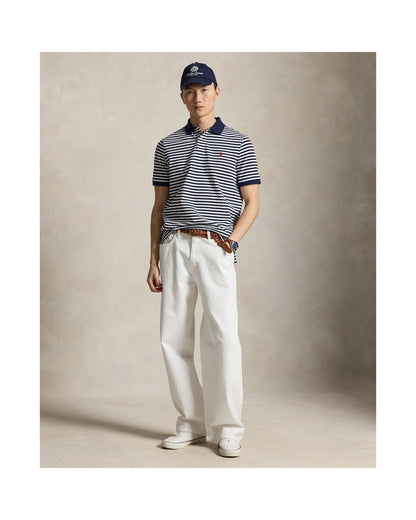 Classic Fit Striped Mesh Polo Shirt