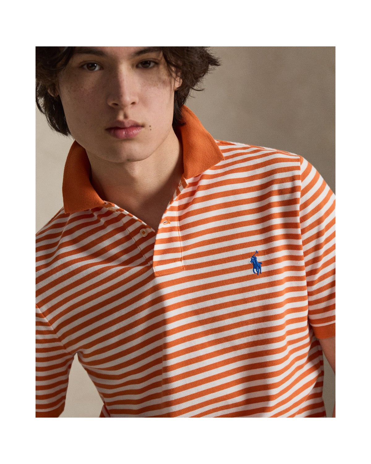 Classic Fit Striped Mesh Polo Shirt