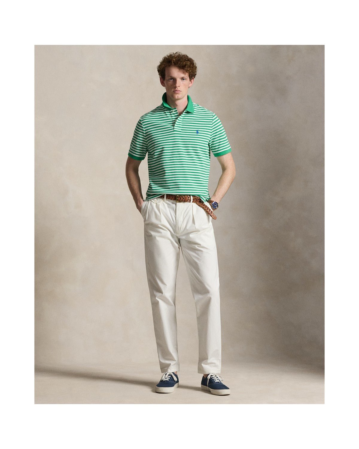 Classic Fit Striped Mesh Polo Shirt