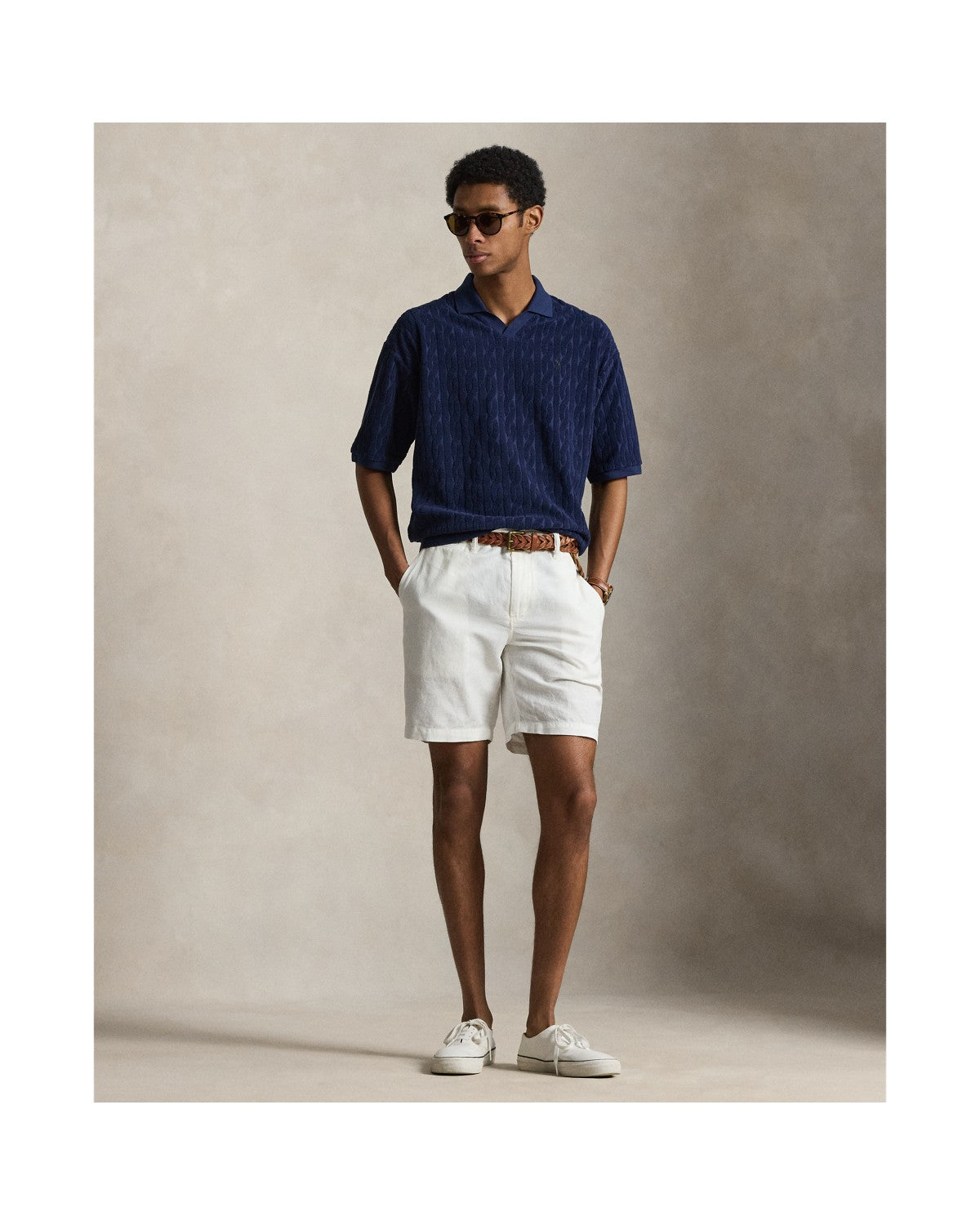 Relaxed Fit Cabled Terry Polo Shirt