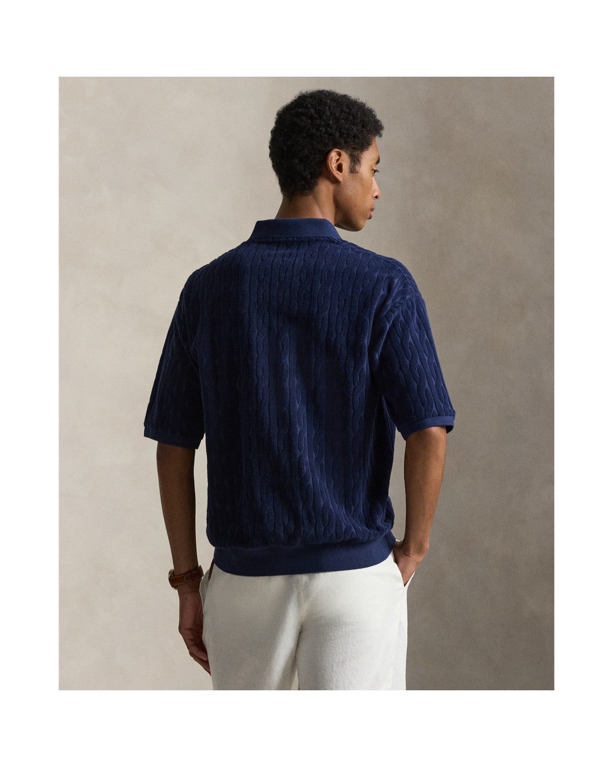Relaxed Fit Cabled Terry Polo Shirt